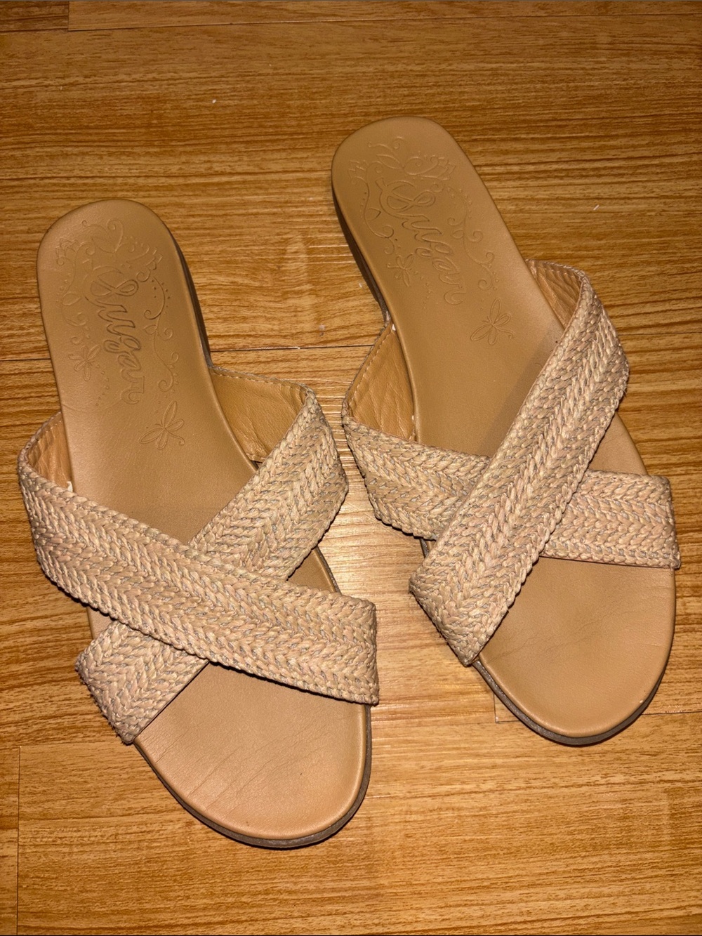 Sugar Braided Slide Sandals in Tan